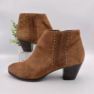 Franco Fortini Women’s Nicolette Brown Suede Zip Ankle Booties Size 10